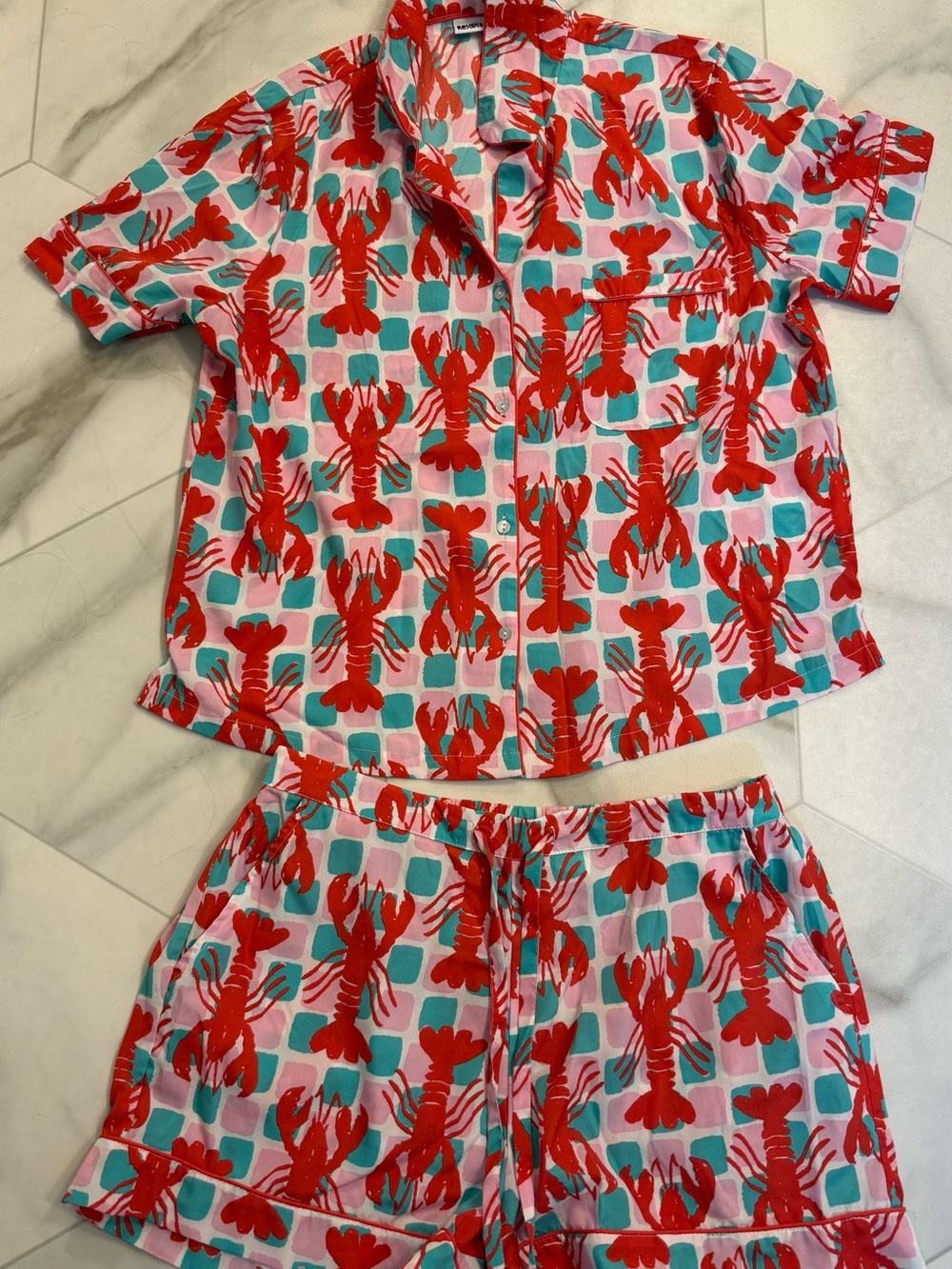 Women’s Silk Red Lobster Print Pajama Set